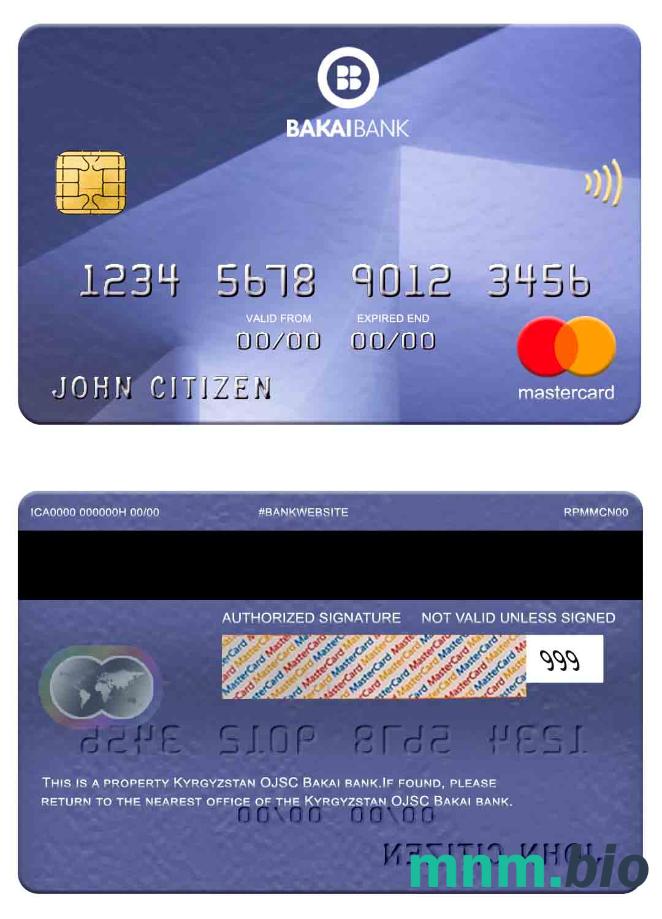 Kyrgyzstan OJSC Bakai Bank przykład karty mastercard w formacie PSD